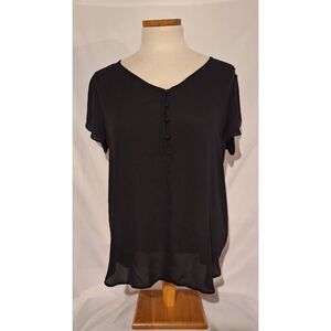 Philosophy Womens Black Button Front Short Sleeve Blouse Size Medium NEW‎